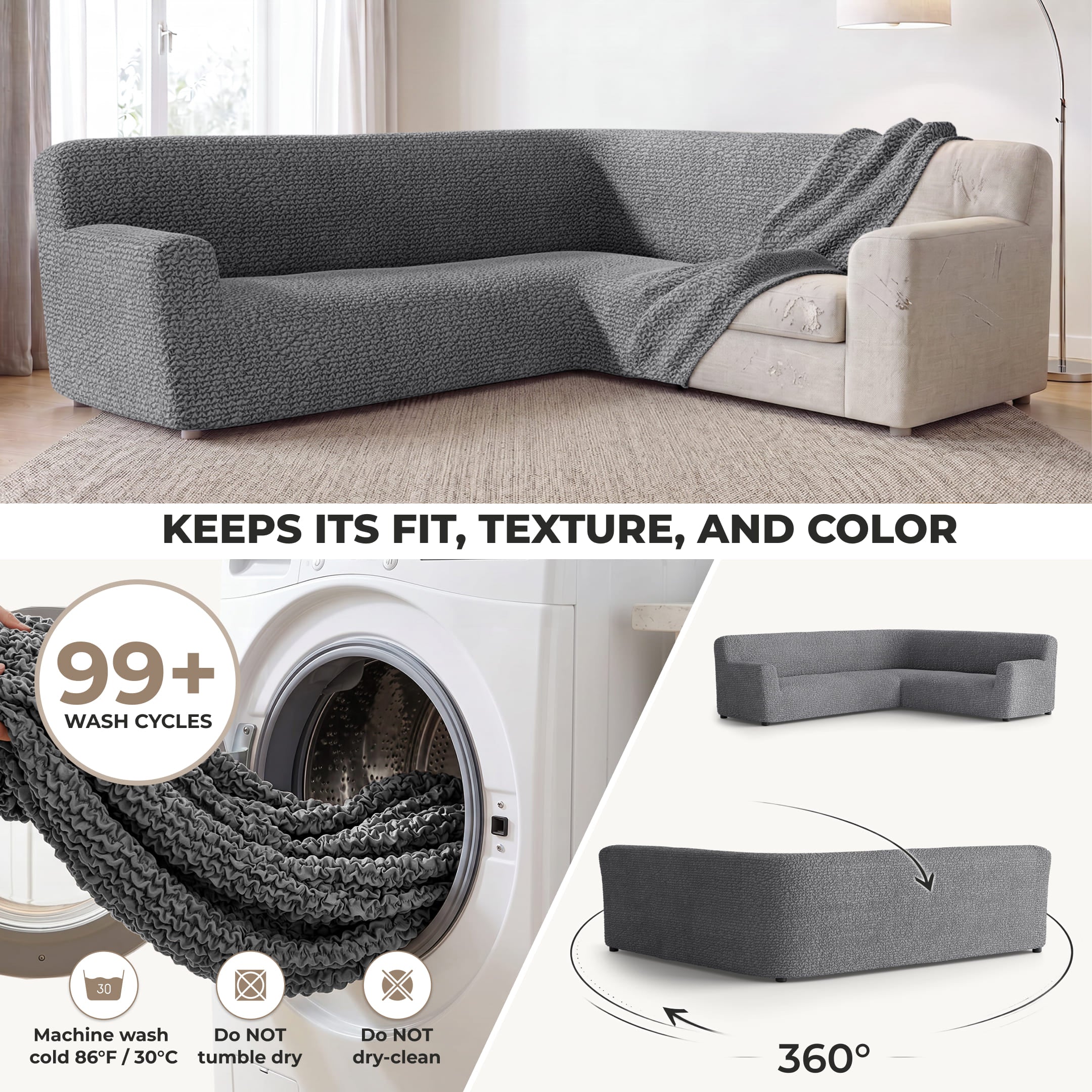 Corner Sofa Slipcover, Comfort Collection – Dark Grey, color swatch | Dark Grey