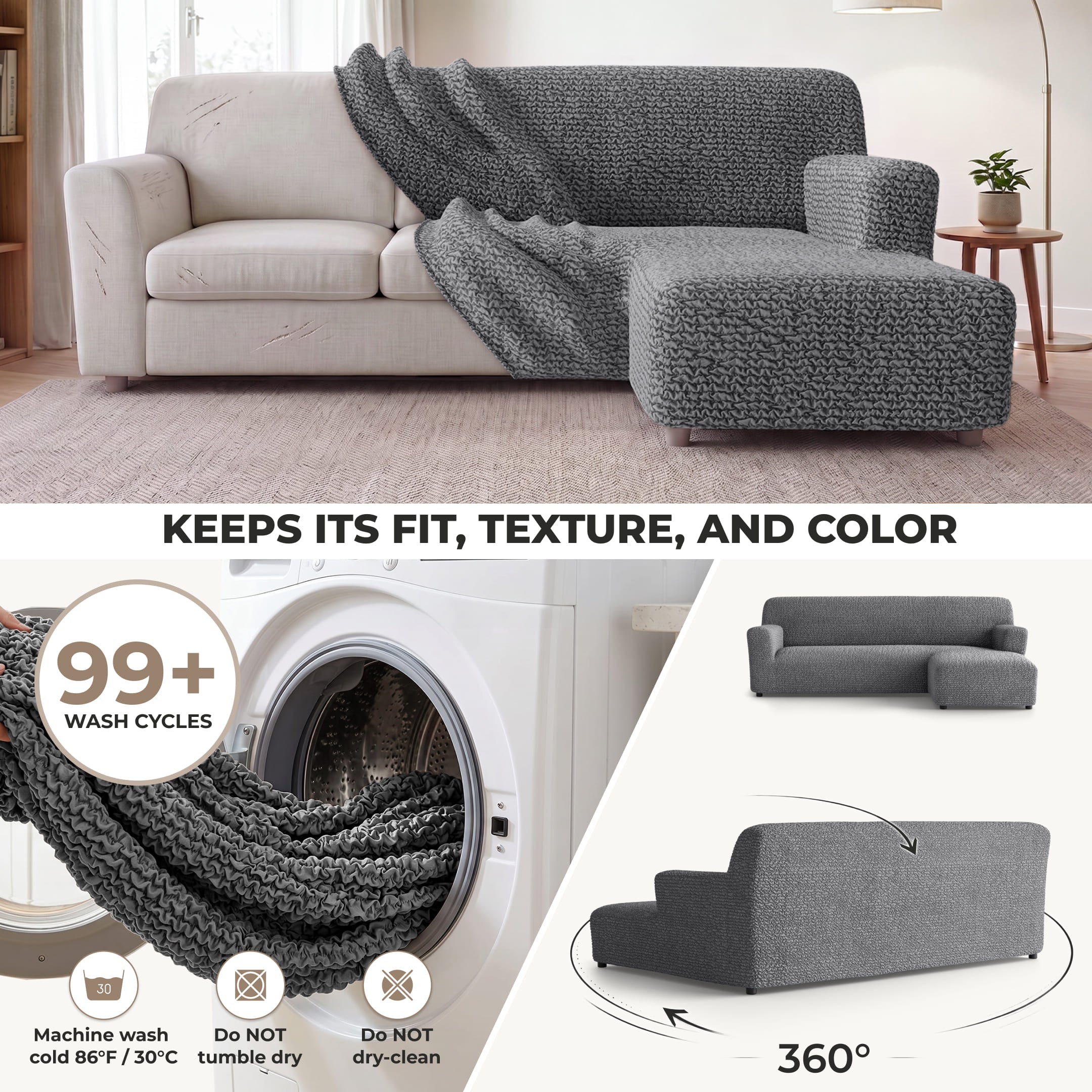 L-Shaped Sofa Slipcover (Right Chaise), Comfort Collection – Dark Grey, color swatch | Dark Grey