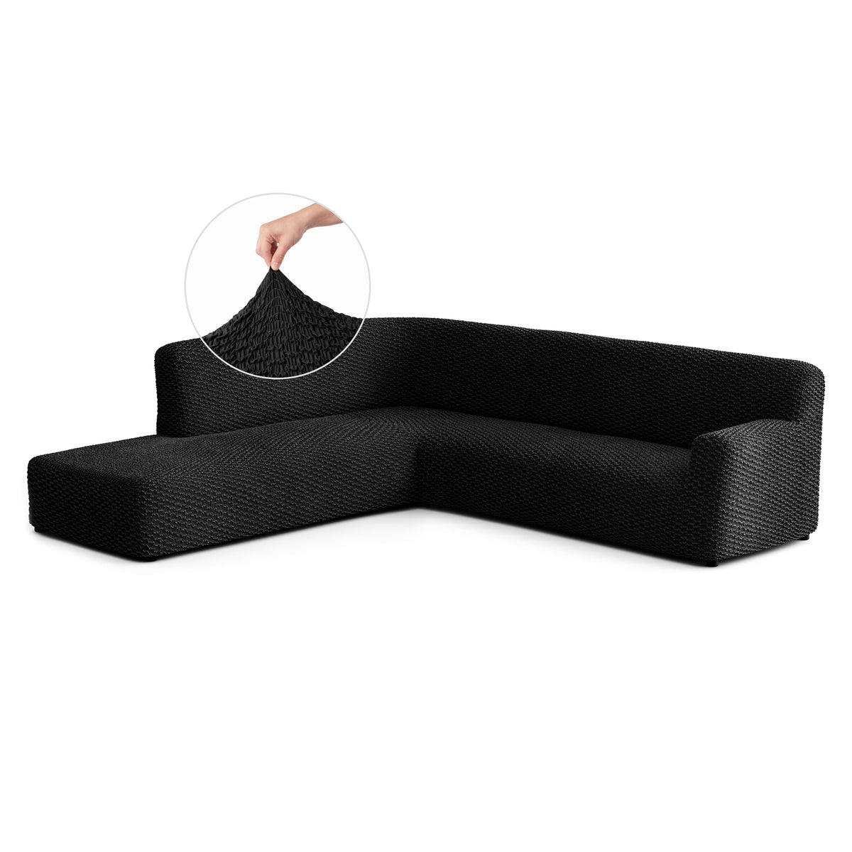 Fullback Support Sectional Sofa Slipcover (Left Chaise), Embrace Collection – Black, front view | Black