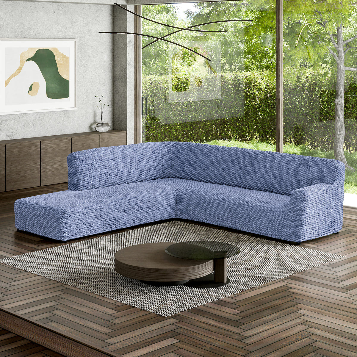 Fullback Support Sectional Sofa Slipcover (Left Chaise), Embrace Collection – Blue, interior view 1 | Blue