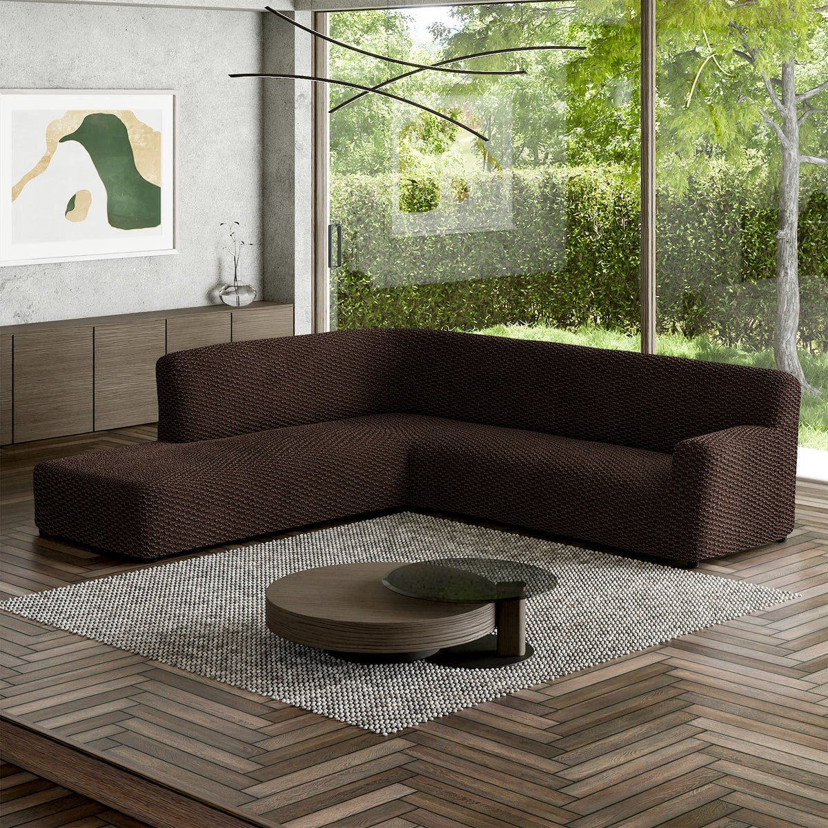 Fullback Support Sectional Sofa Slipcover (Left Chaise), Embrace Collection – Dark Brown, interior view 1 | Dark Brown