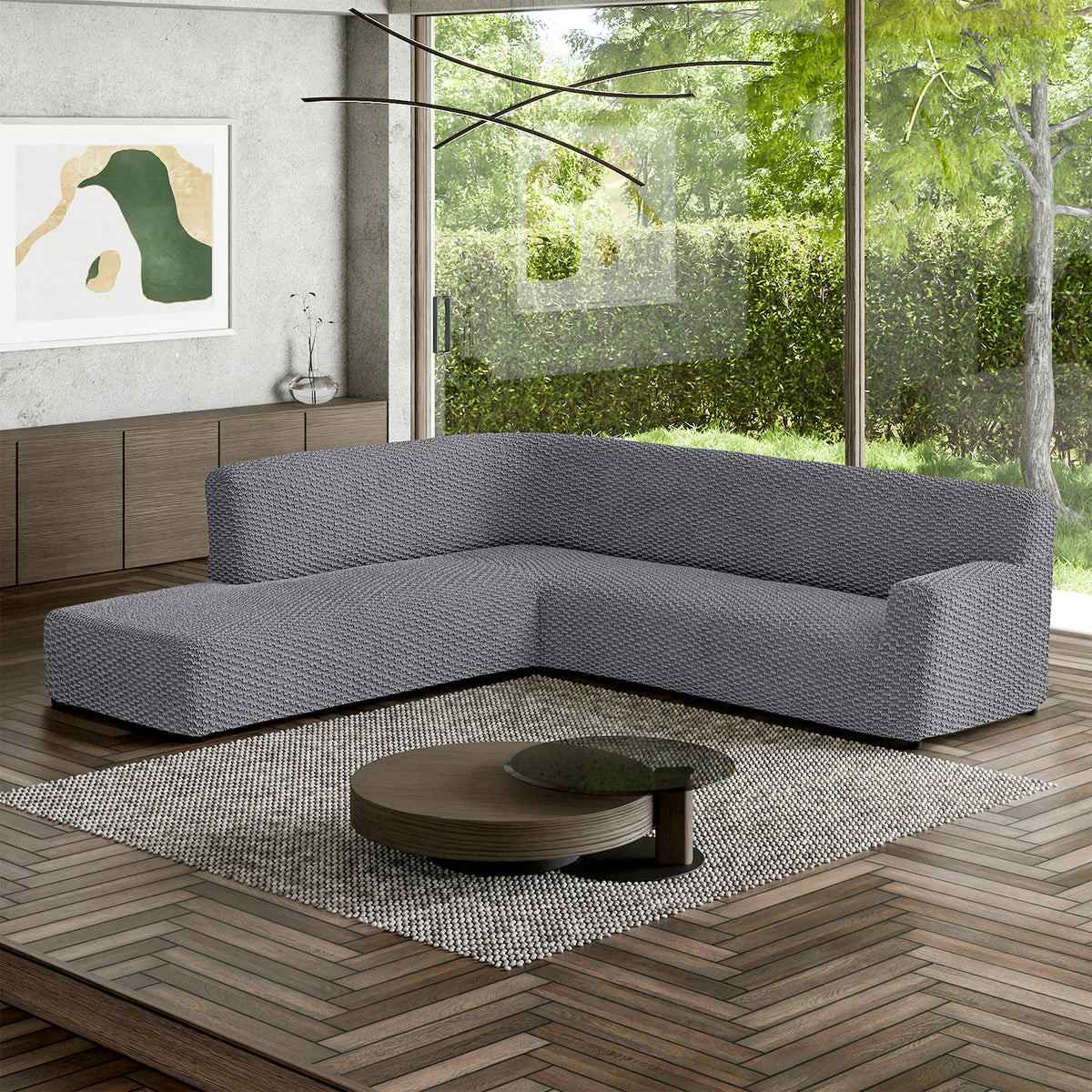 Fullback Support Sectional Sofa Slipcover (Left Chaise), Embrace Collection – Dark Grey, interior view 1 | Dark Grey