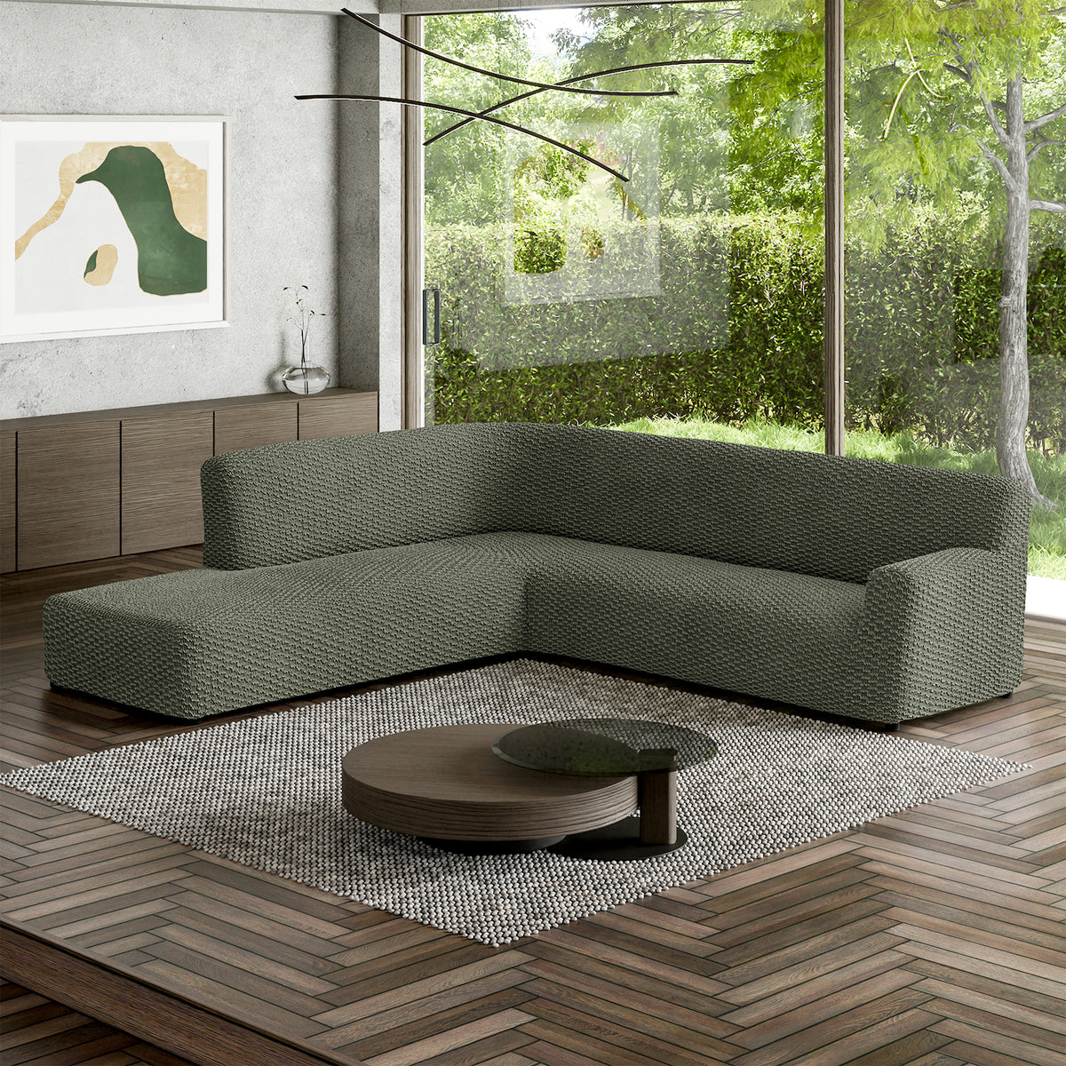 Fullback Support Sectional Sofa Slipcover (Left Chaise), Embrace Collection – Moss Green, interior view 1 | Moss Green