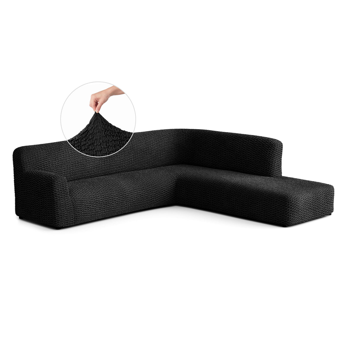 Fullback Support Sectional Sofa Slipcover (Right Chaise), Embrace Collection – Black, front view | Black