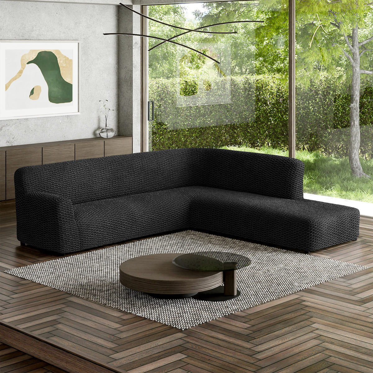 Fullback Support Sectional Sofa Slipcover (Right Chaise), Embrace Collection – Black, interior view 1 | Black