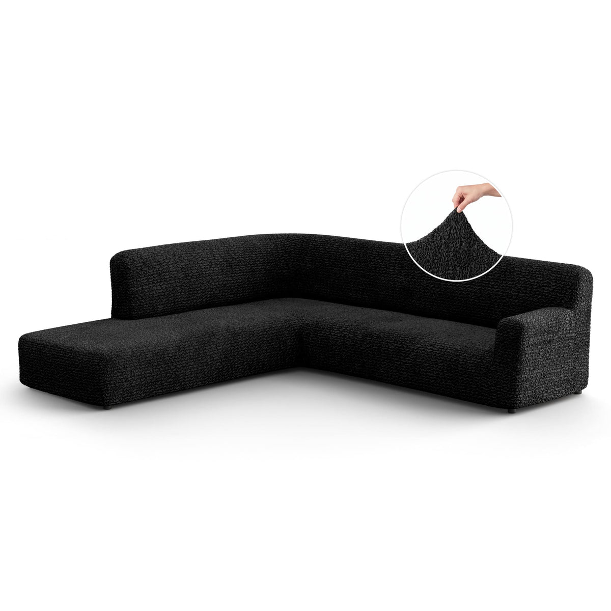 Fullback Support Sectional Sofa Slipcover (Left Chaise), Comfort Collection – Black, front view | Black