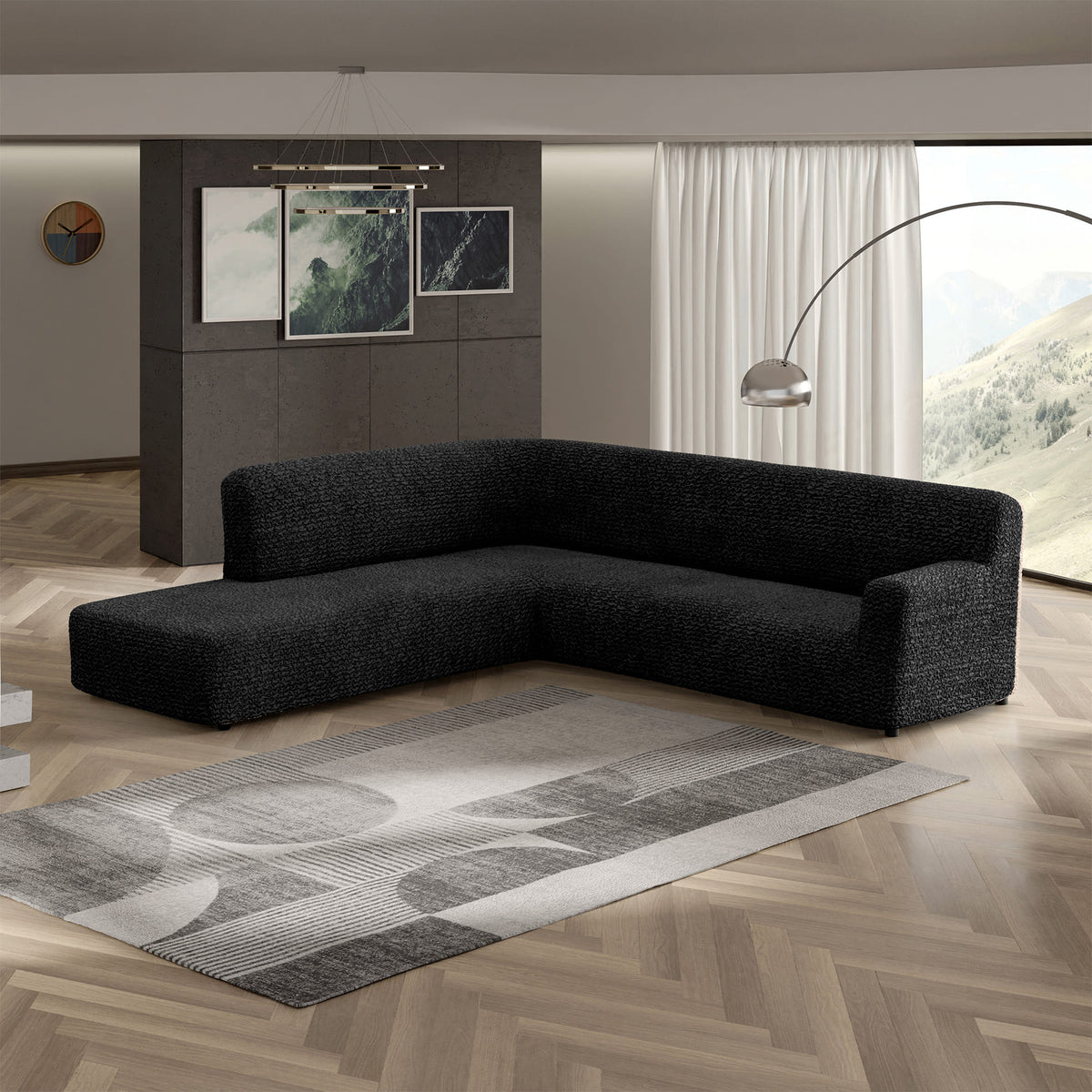Fullback Support Sectional Sofa Slipcover (Left Chaise), Comfort Collection – Black, interior view 1 | Black