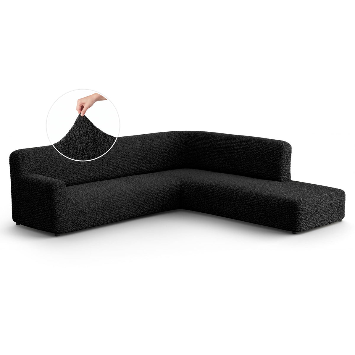 Fullback Support Sectional Sofa Slipcover (Right Chaise), Comfort Collection – Black, front view | Black