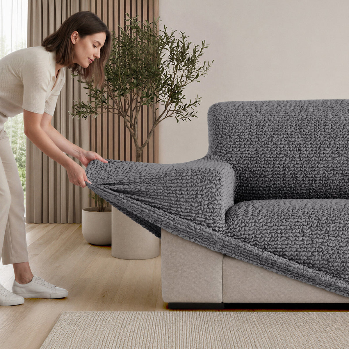 Fullback Support Sectional Sofa Slipcover (Right Chaise), Comfort Collection – Dark Grey, installation view | Dark Grey