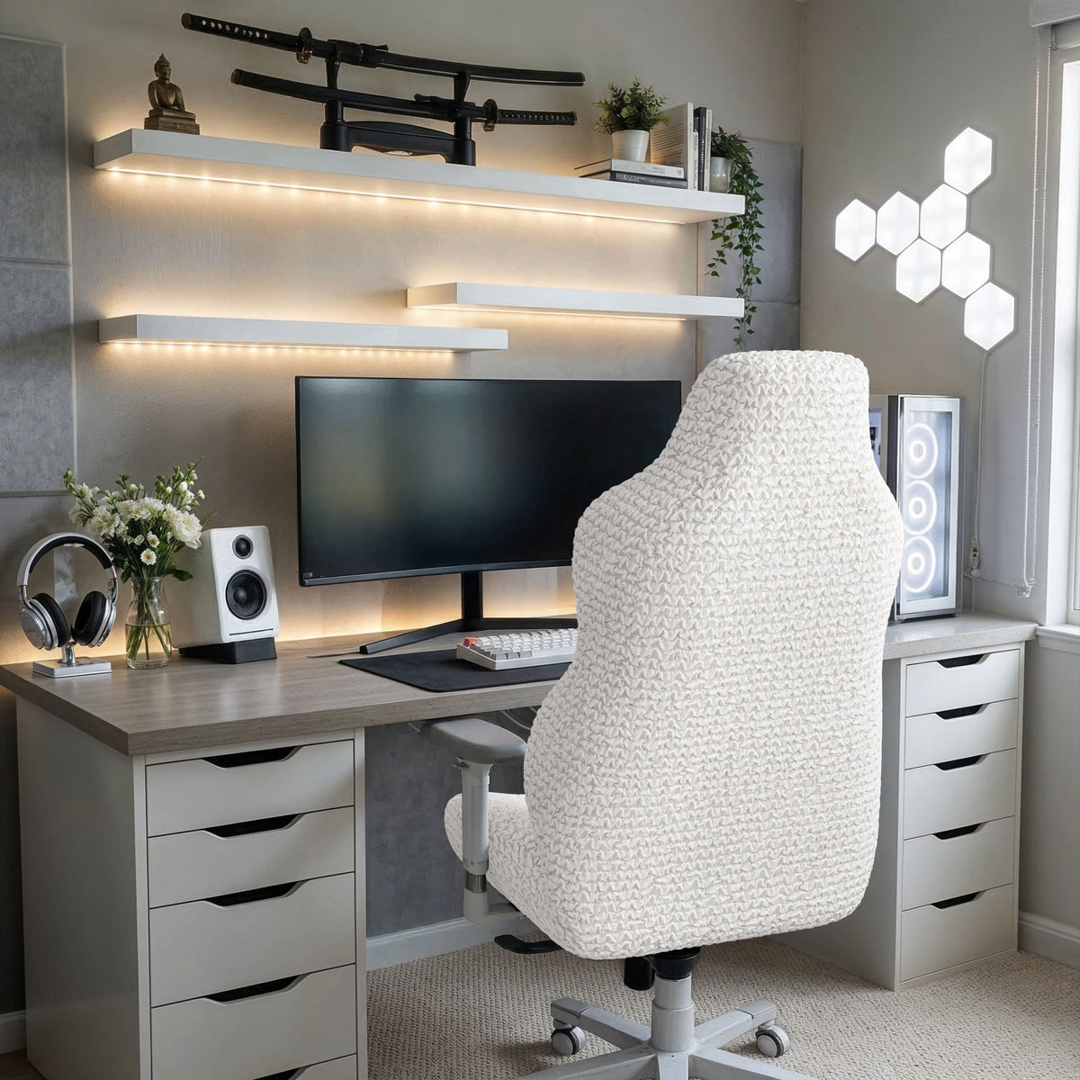 Gaming Chair Slipcover, Comfort Collection – Crisp White, interior view 3 | Crisp White