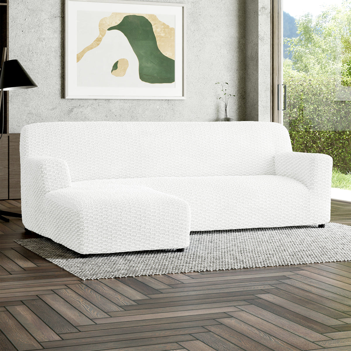 L-Shaped Sofa Slipcover (Left Chaise), Embrace Collection – Crisp White, interior view 1 | Crisp White