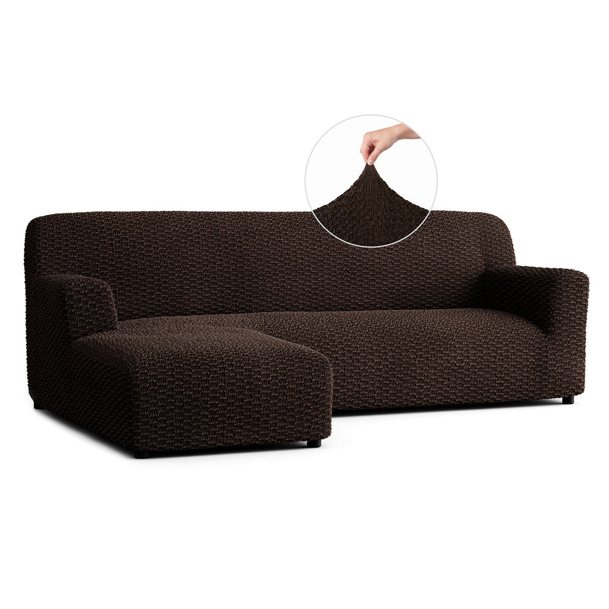 L-Shaped Sofa Slipcover (Left Chaise), Embrace Collection – Dark Brown, front view | Dark Brown