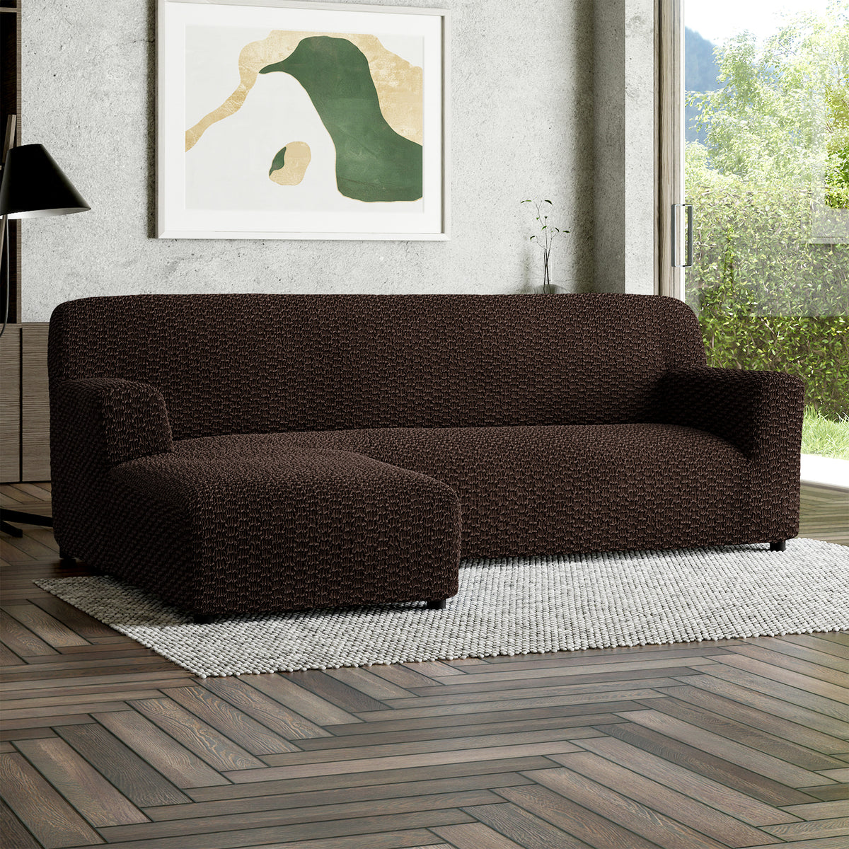 L-Shaped Sofa Slipcover (Left Chaise), Embrace Collection – Dark Brown, interior view 1 | Dark Brown