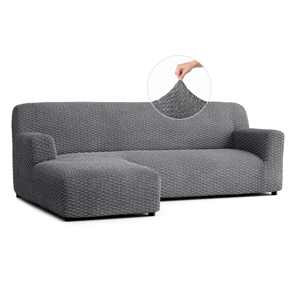 L-Shaped Sofa Slipcover (Left Chaise), Embrace Collection – Dark Grey, front view | Dark Grey