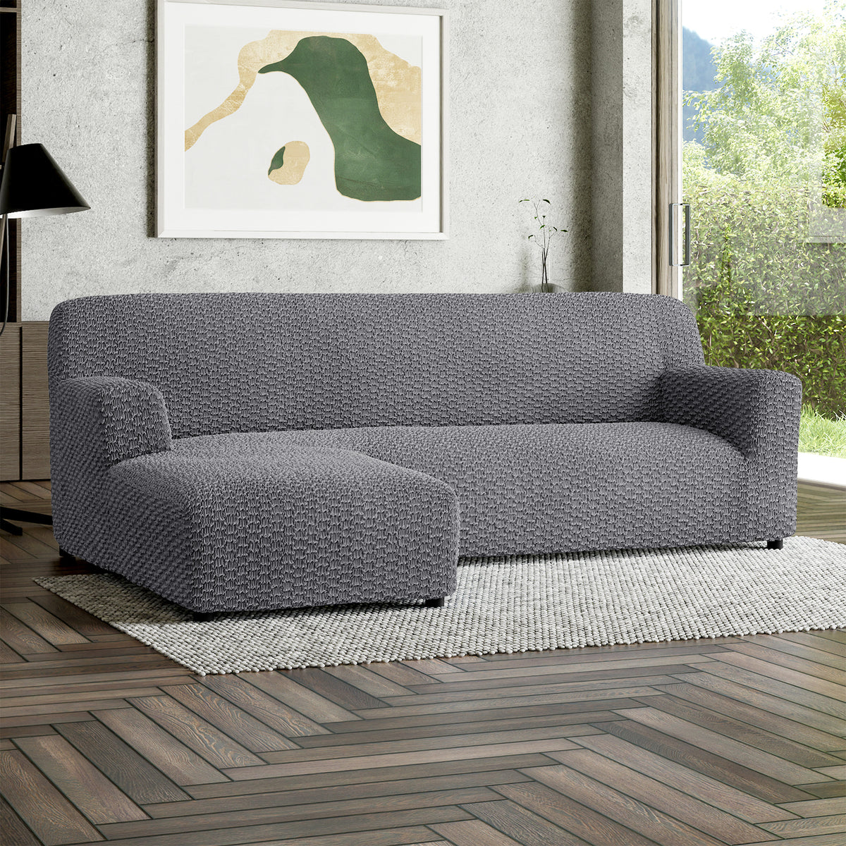 L-Shaped Sofa Slipcover (Left Chaise), Embrace Collection – Dark Grey, interior view 1 | Dark Grey