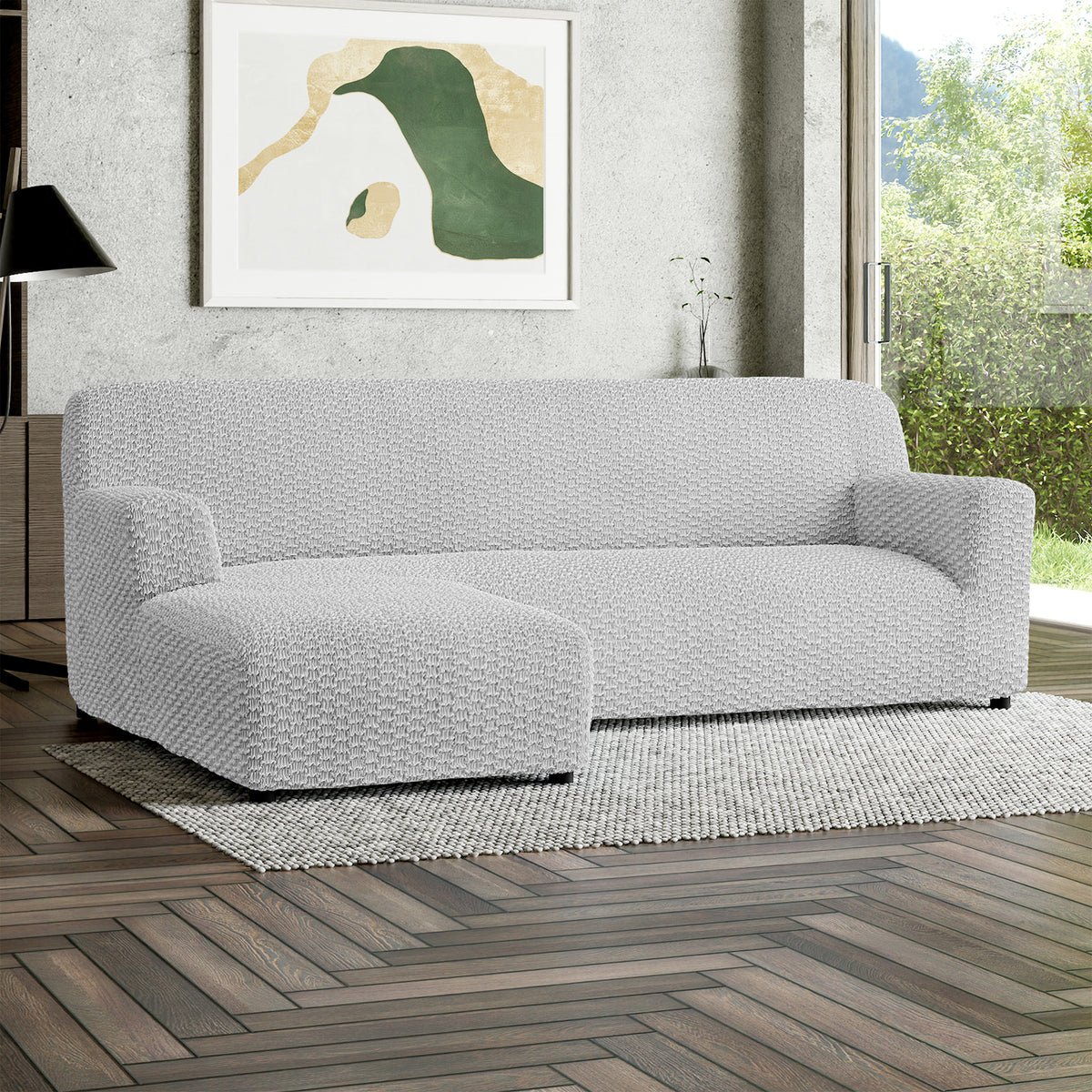 L-Shaped Sofa Slipcover (Left Chaise), Embrace Collection – Light Grey, interior view 1 | Light Grey