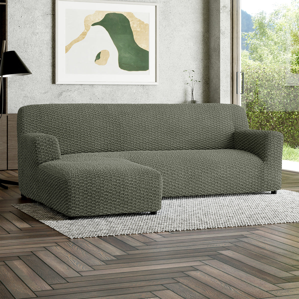 L-Shaped Sofa Slipcover (Left Chaise), Embrace Collection – Moss Green, interior view 1 | Moss Green