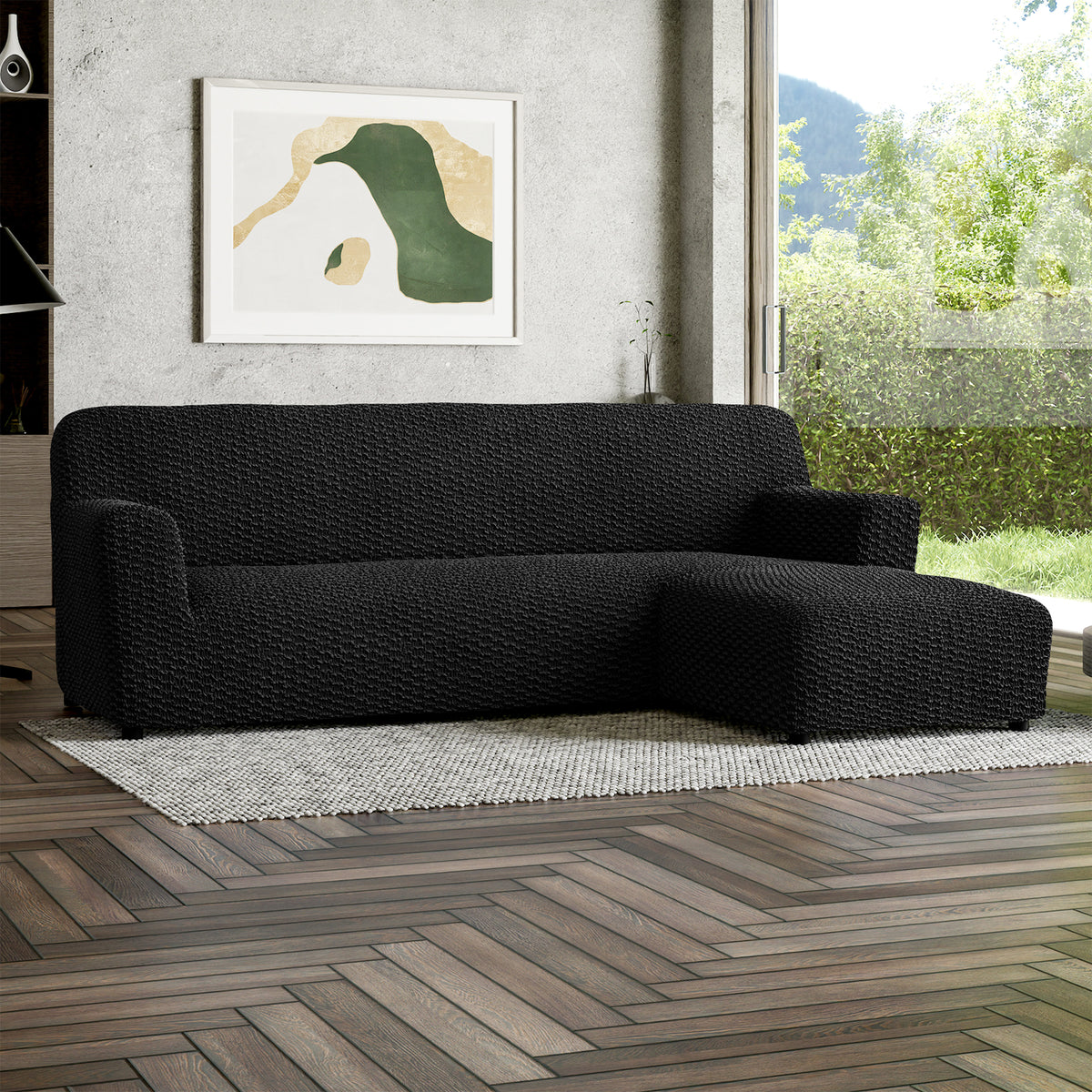 L-Shaped Sofa Slipcover (Right Chaise), Embrace Collection – Black, interior view 1 | Black