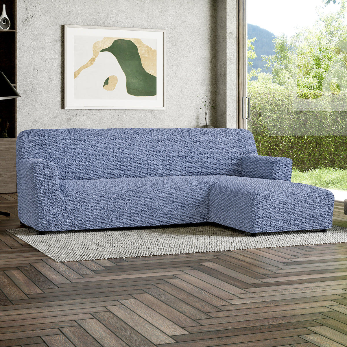 L-Shaped Sofa Slipcover (Right Chaise), Embrace Collection – Blue, interior view 1 | Blue