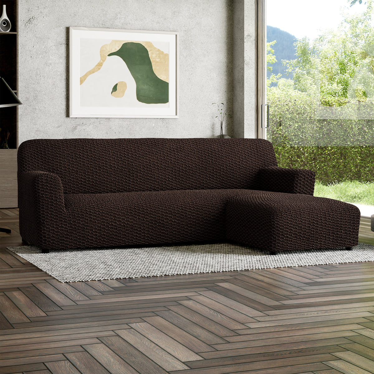 L-Shaped Sofa Slipcover (Right Chaise), Embrace Collection – Dark Brown, interior view 1 | Dark Brown
