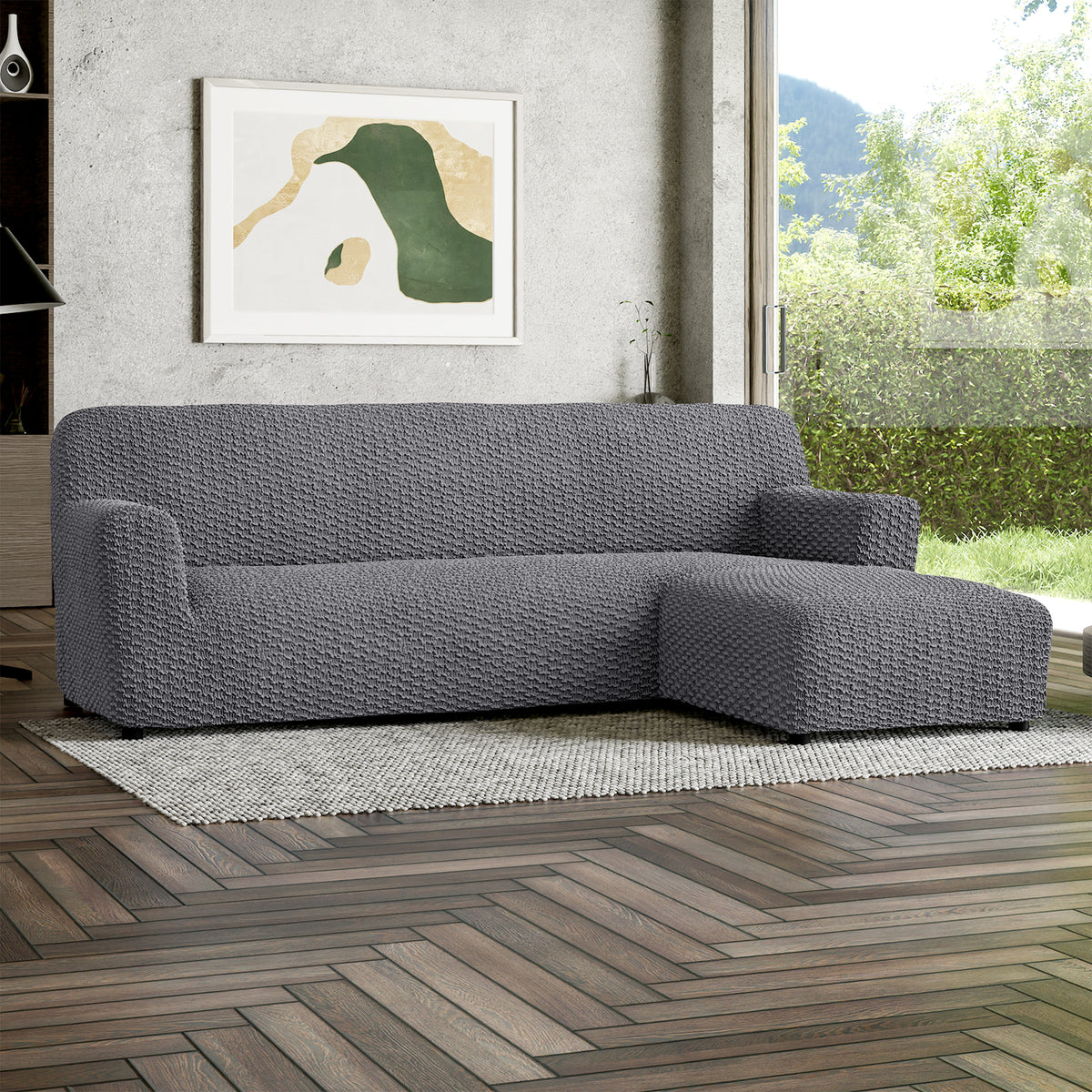 L-Shaped Sofa Slipcover (Right Chaise), Embrace Collection – Dark Grey, interior view 1 | Dark Grey