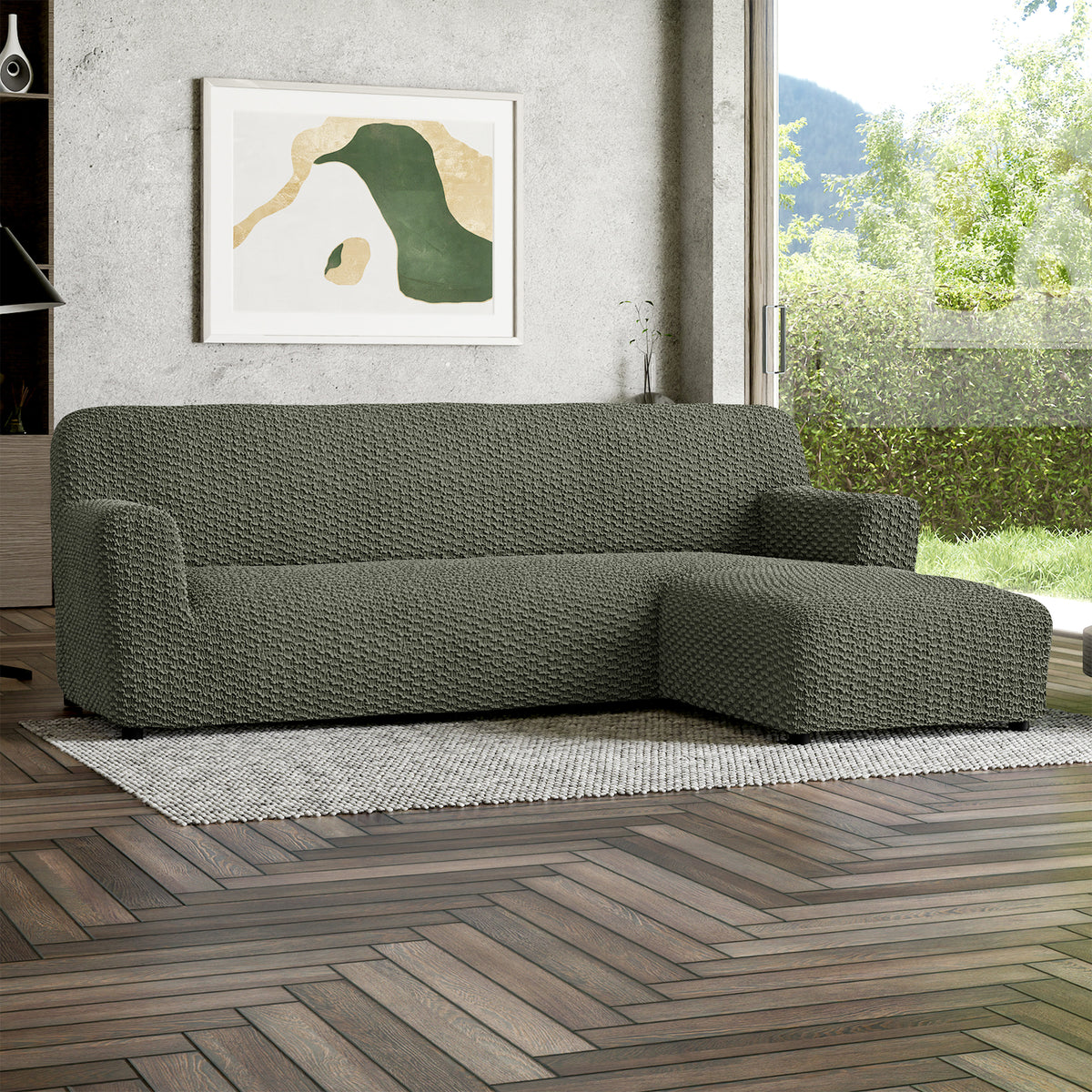 L-Shaped Sofa Slipcover (Right Chaise), Embrace Collection – Moss Green, interior view 1 | Moss Green