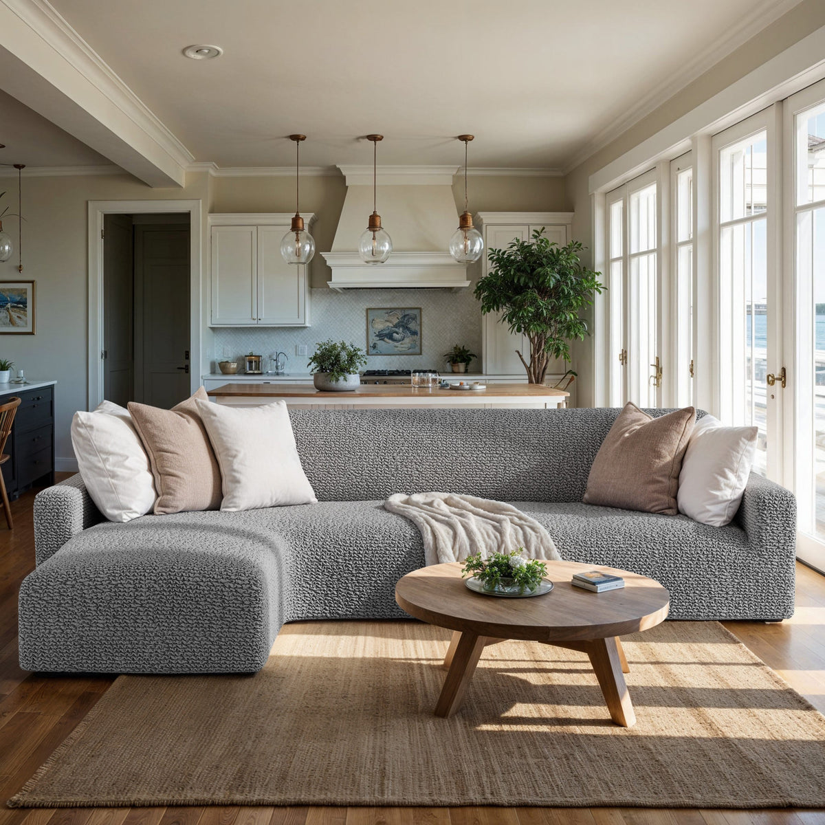 L-Shaped Sofa Slipcover (Left Chaise), Comfort Collection – Ash, interior view 1 | Ash