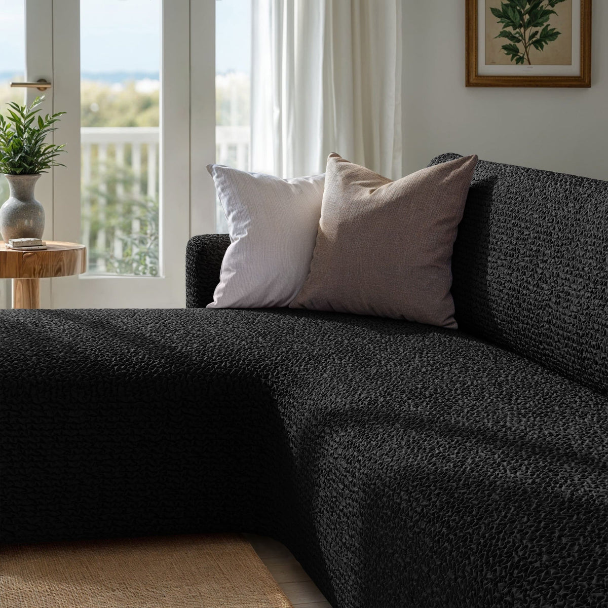 L-Shaped Sofa Slipcover (Left Chaise), Comfort Collection – Black, interior view 3 | Black