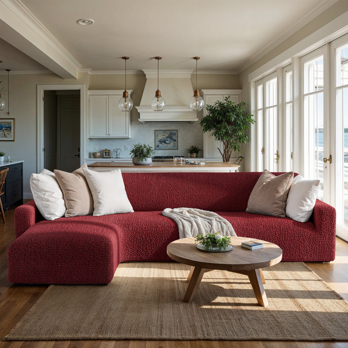 L-Shaped Sofa Slipcover (Left Chaise), Comfort Collection – Burgundy, interior view 1 | Burgundy