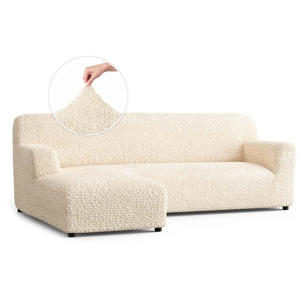 L-Shaped Sofa Slipcover (Left Chaise), Comfort Collection – Cream, front view | Cream