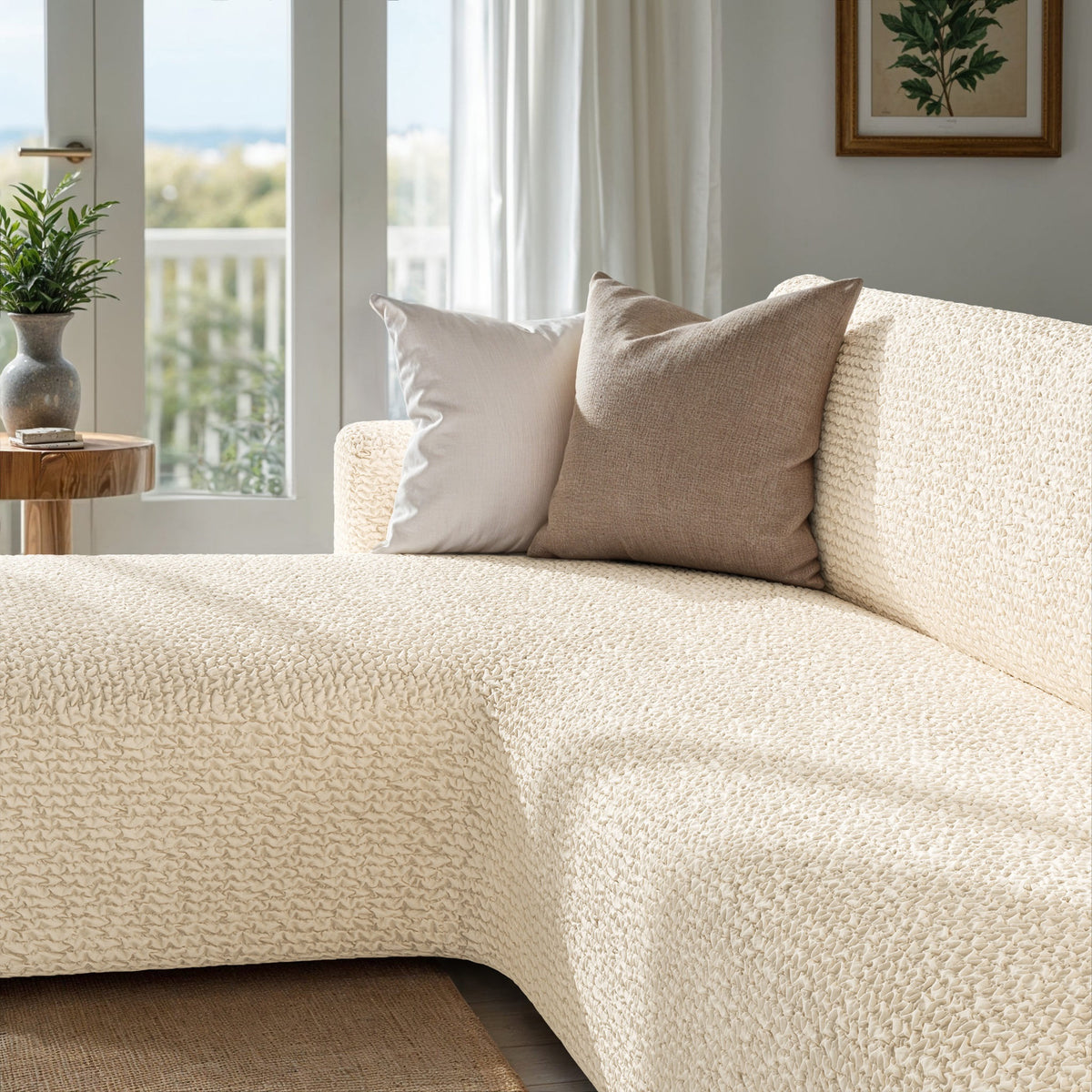 L-Shaped Sofa Slipcover (Left Chaise), Comfort Collection – Cream, interior view 3 | Cream