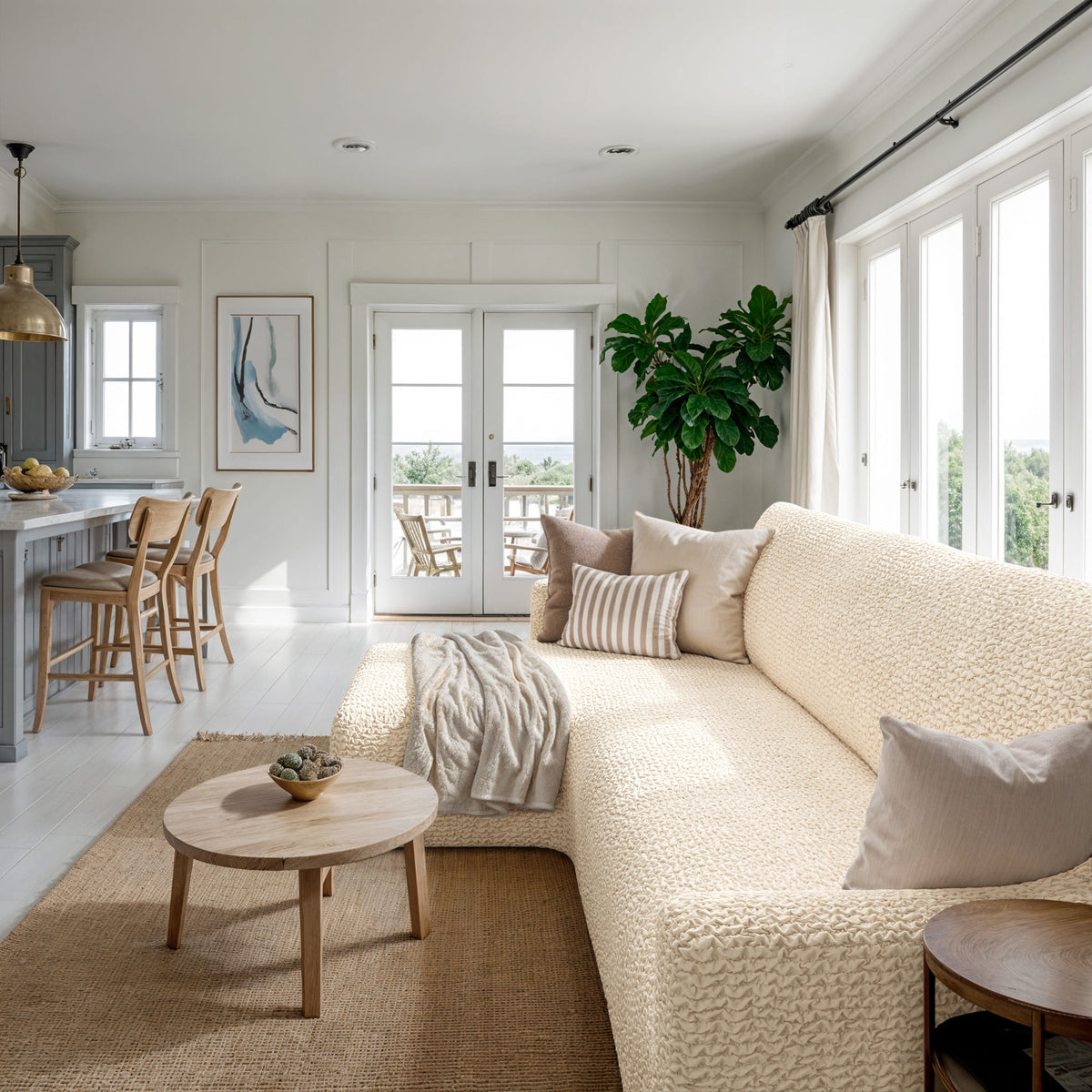 L-Shaped Sofa Slipcover (Left Chaise), Comfort Collection – Cream, interior view 2 | Cream
