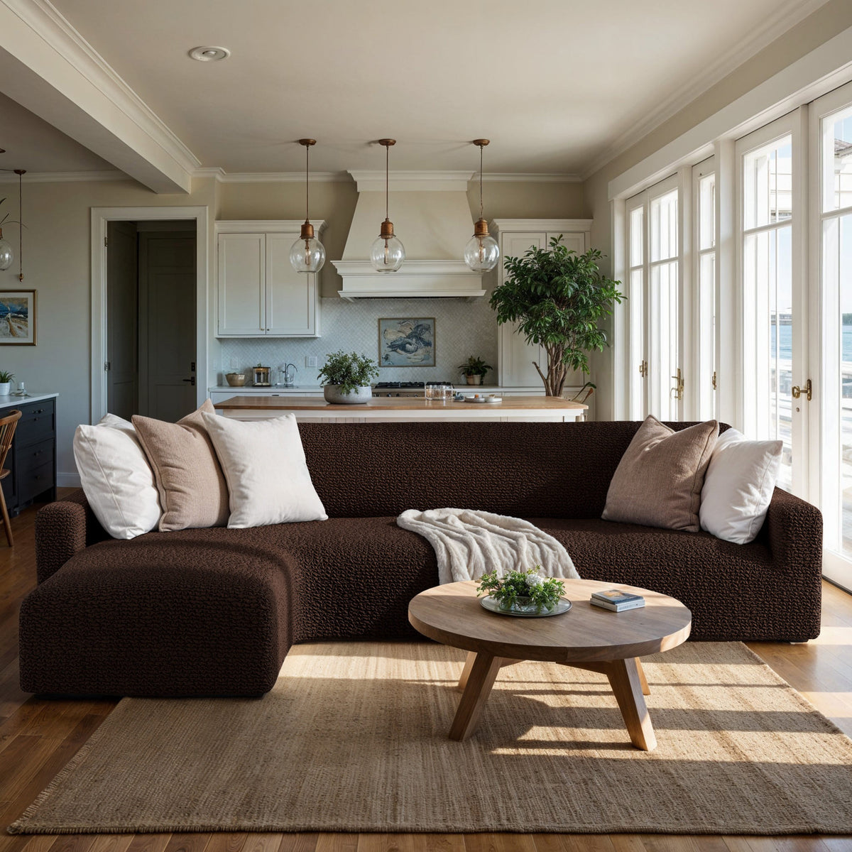 L-Shaped Sofa Slipcover (Left Chaise), Comfort Collection – Dark Brown, interior view 1 | Dark Brown