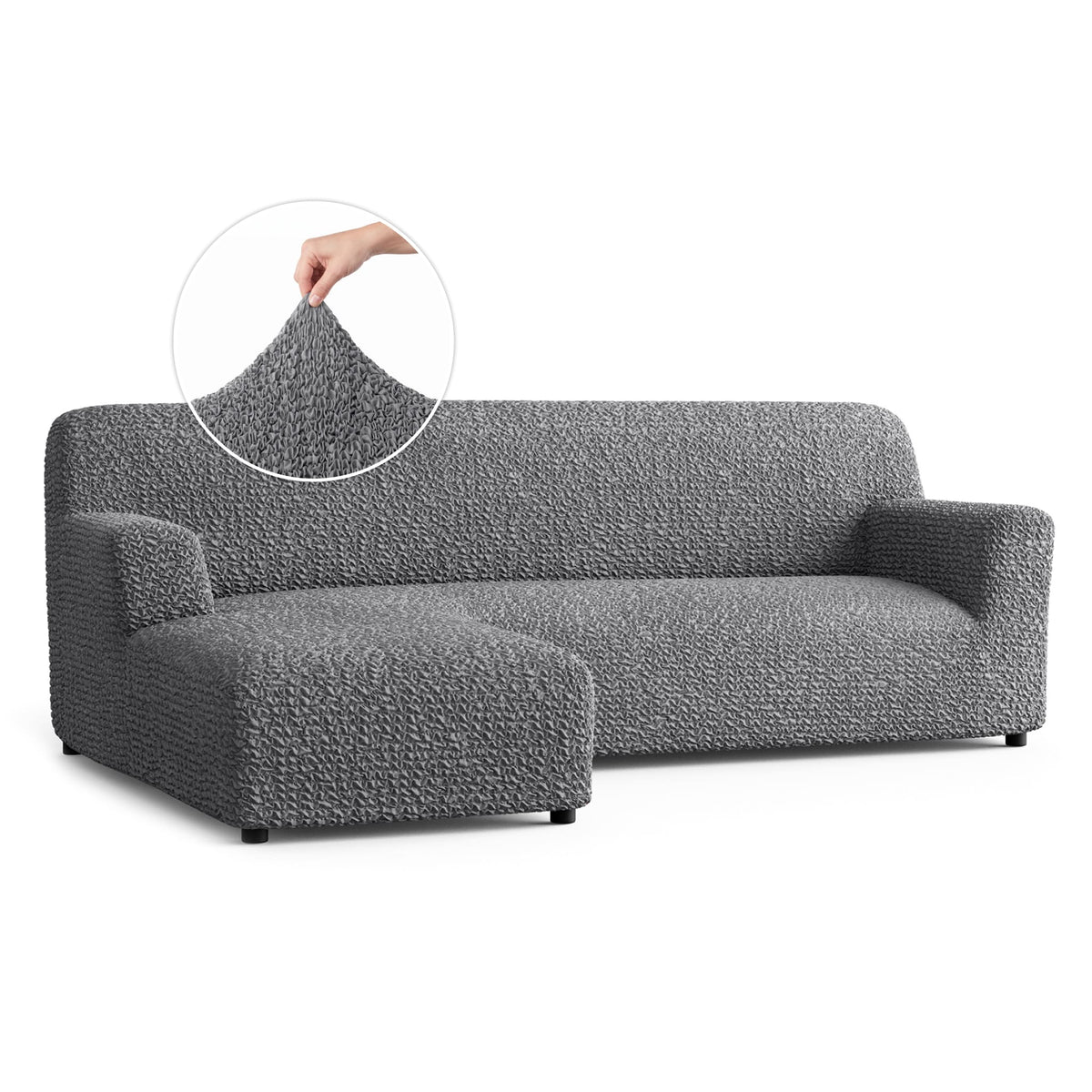 L-Shaped Sofa Slipcover (Left Chaise), Comfort Collection – Dark Grey, front view | Dark Grey