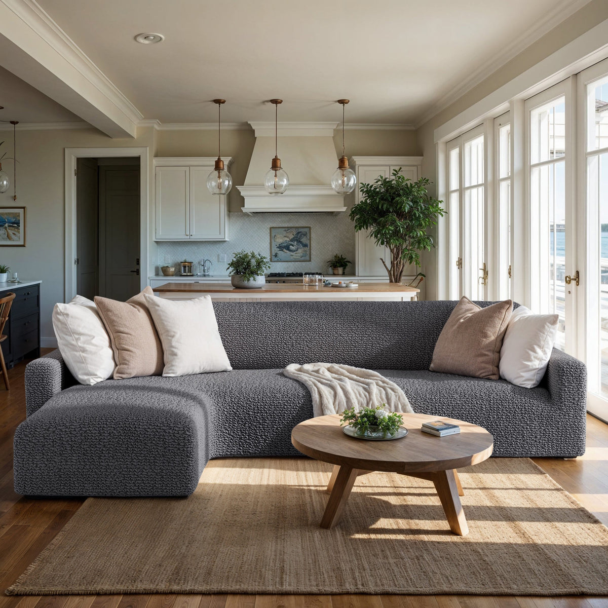 L-Shaped Sofa Slipcover (Left Chaise), Comfort Collection – Dark Grey, interior view 1 | Dark Grey