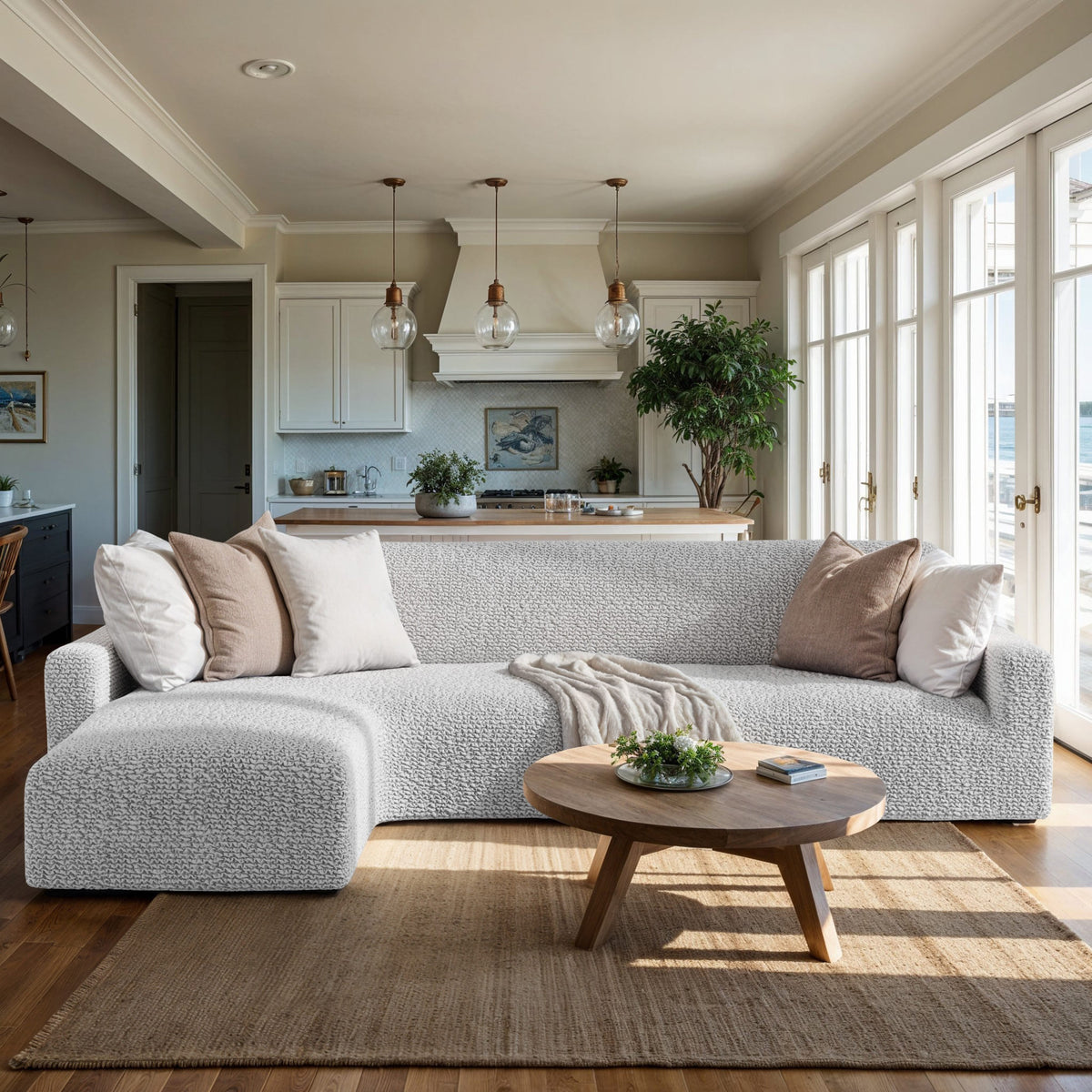L-Shaped Sofa Slipcover (Left Chaise), Comfort Collection – Light Grey, interior view 1 | Light Grey