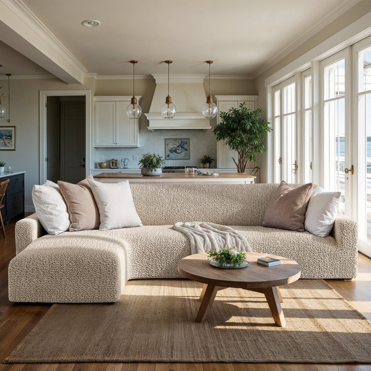 L-Shaped Sofa Slipcover (Left Chaise), Comfort Collection – Macadamia, interior view 1 | Macadamia