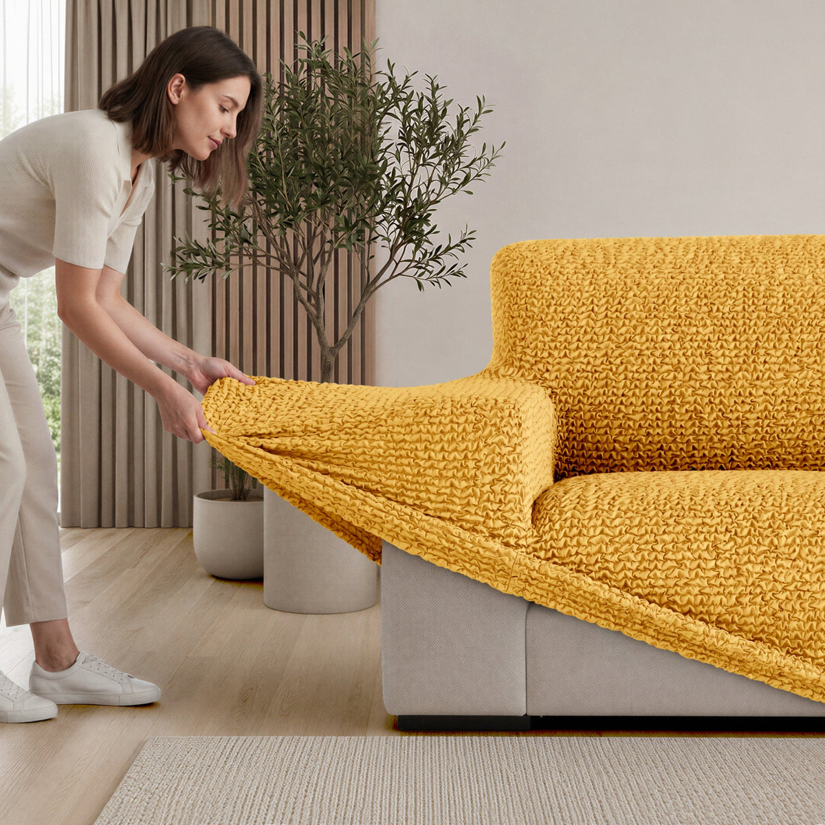 L-Shaped Sofa Slipcover (Left Chaise), Comfort Collection – Mango, installation view | Mango