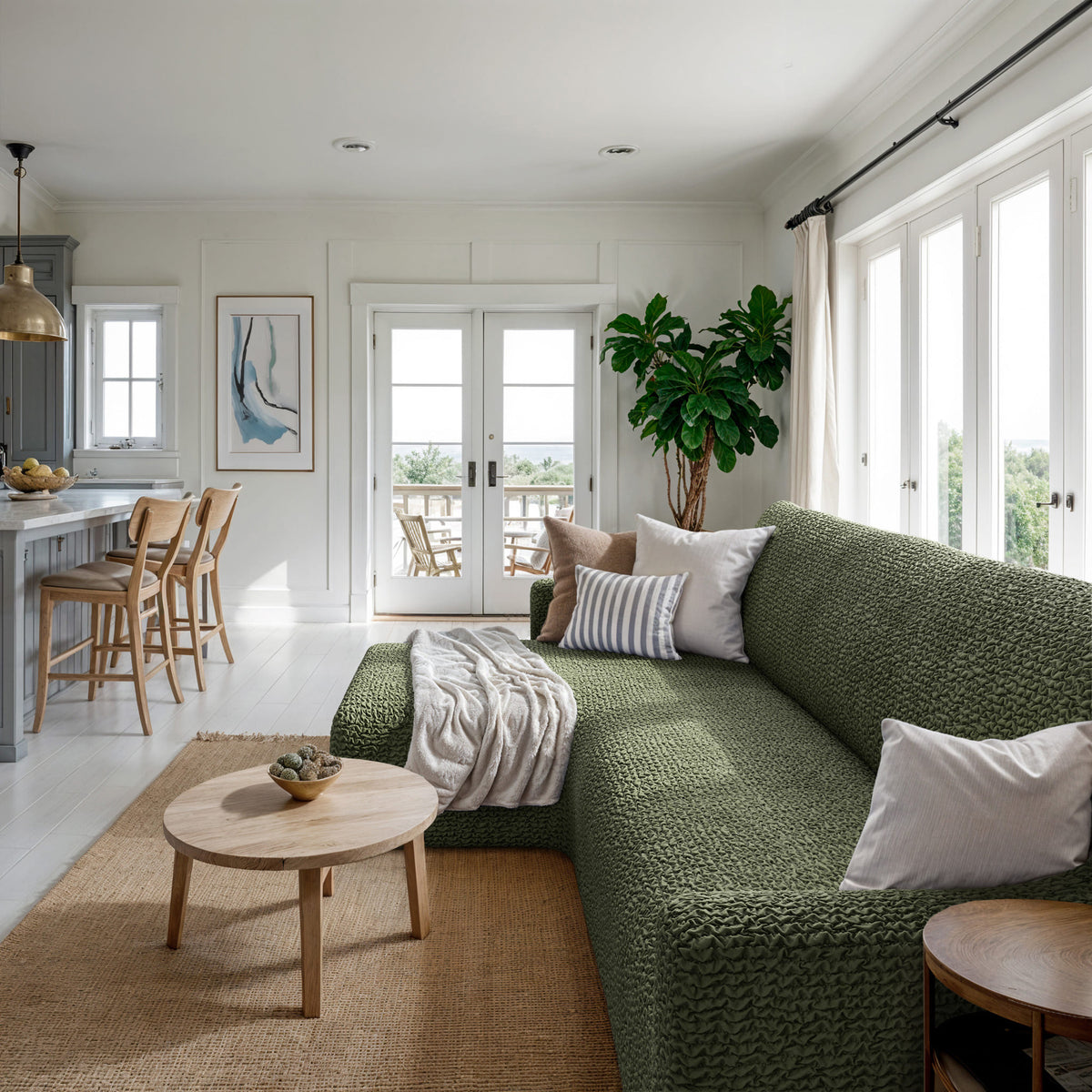 L-Shaped Sofa Slipcover (Left Chaise), Comfort Collection – Moss Green, interior view 2 | Moss Green