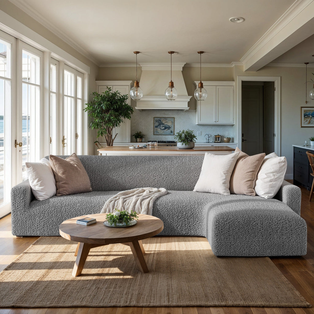L-Shaped Sofa Slipcover (Right Chaise), Comfort Collection – Ash, interior view 1 | Ash