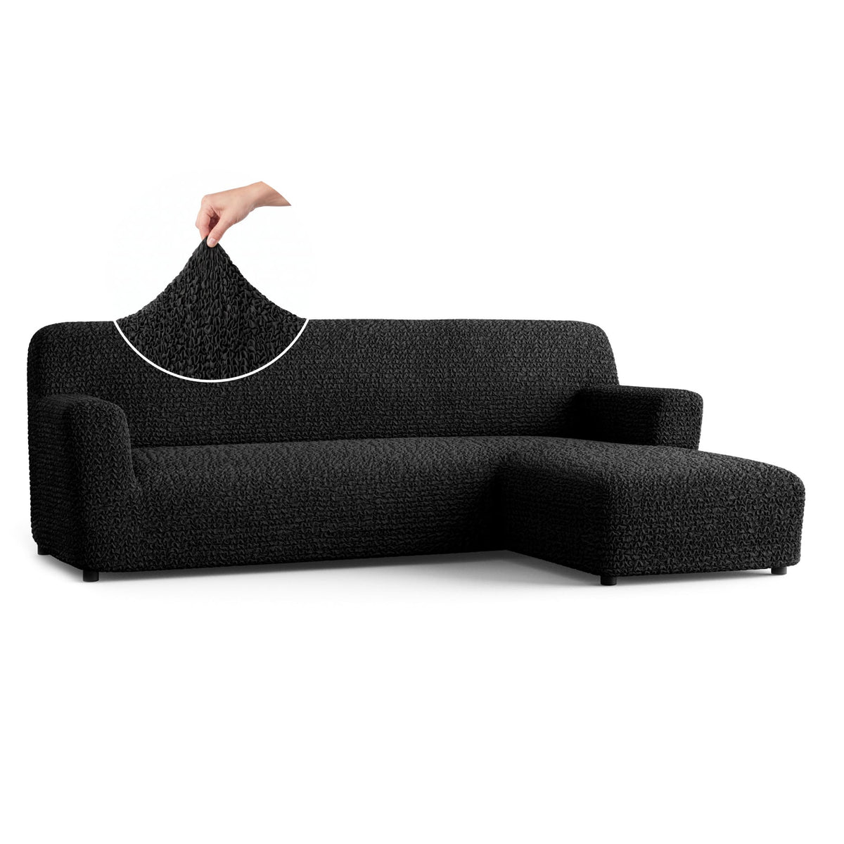 L-Shaped Sofa Slipcover (Right Chaise), Comfort Collection – Black, front view | Black