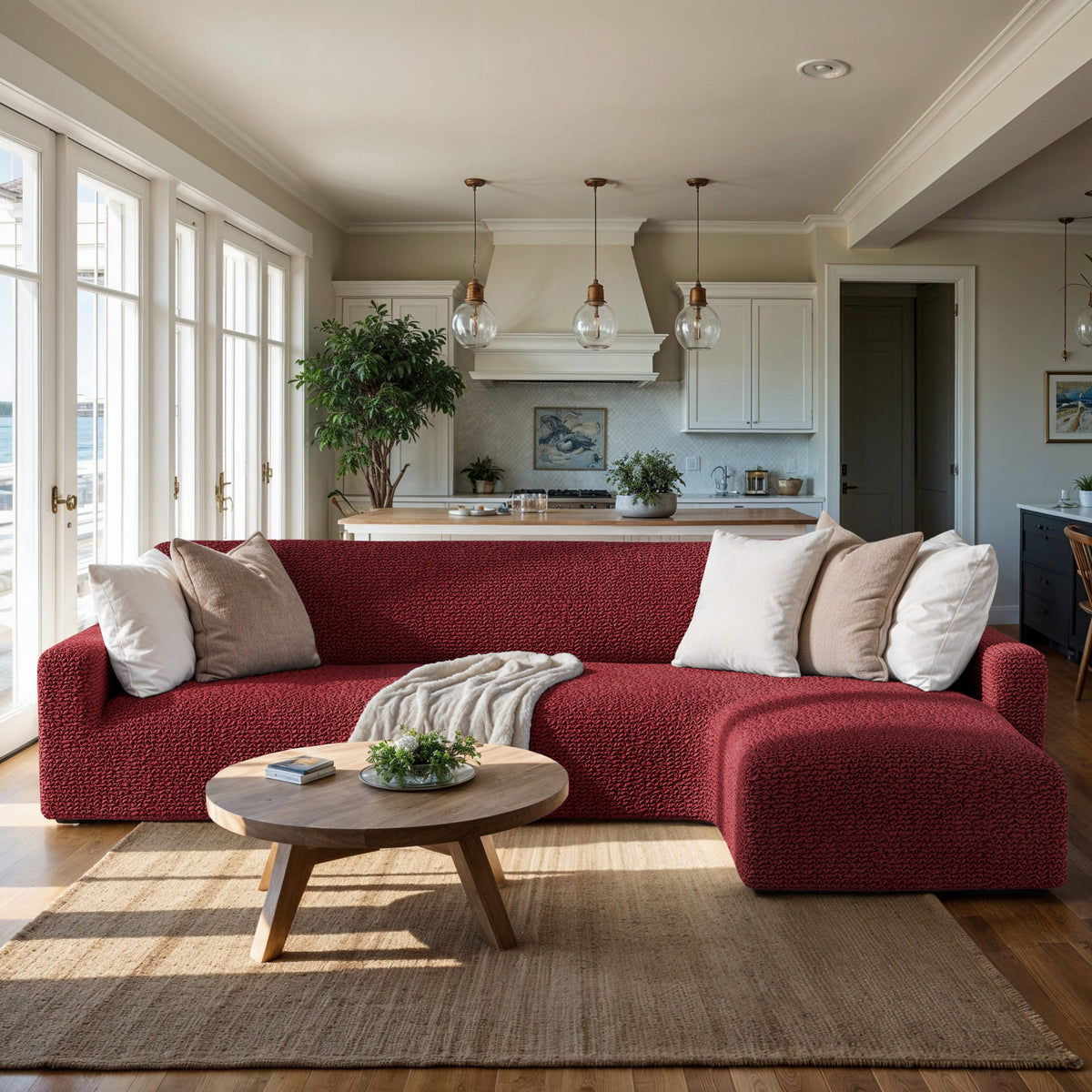 L-Shaped Sofa Slipcover (Right Chaise), Comfort Collection – Burgundy, interior view 1 | Burgundy
