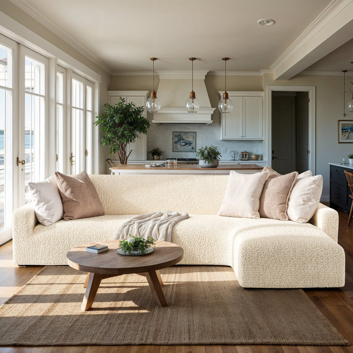 L-Shaped Sofa Slipcover (Right Chaise), Comfort Collection – Cream, interior view 1 | Cream
