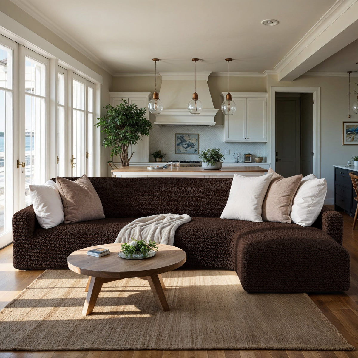 L-Shaped Sofa Slipcover (Right Chaise), Comfort Collection – Dark Brown, interior view 1 | Dark Brown