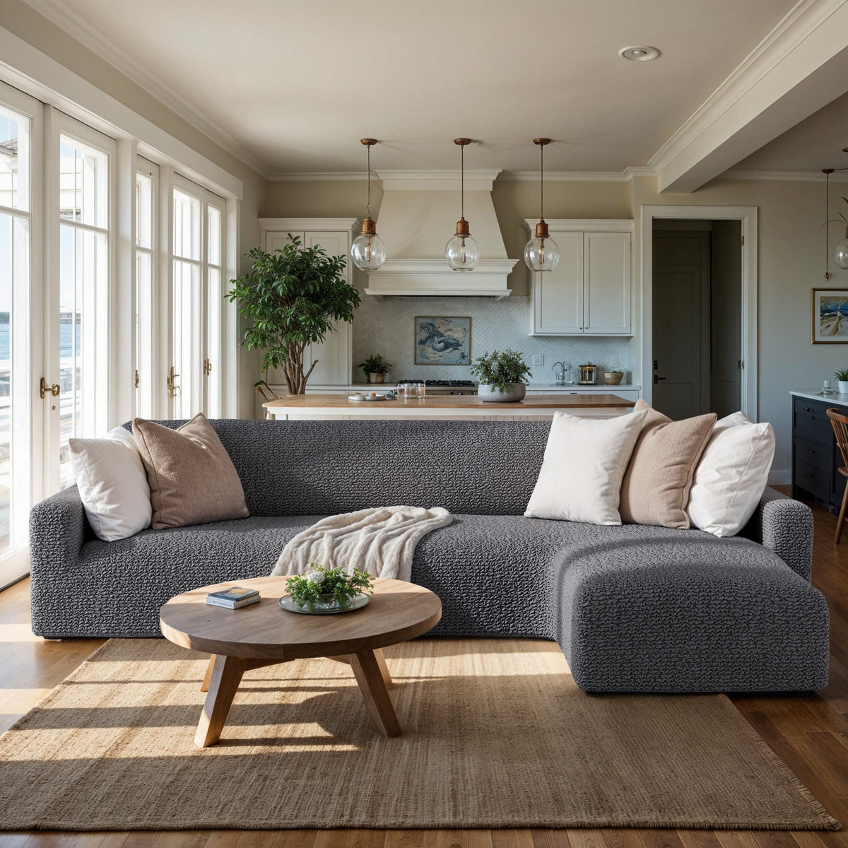 L-Shaped Sofa Slipcover (Right Chaise), Comfort Collection – Dark Grey, interior view 1 | Dark Grey
