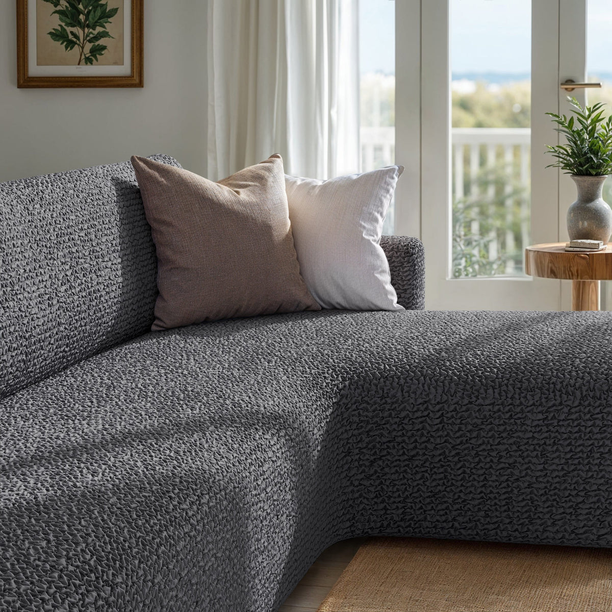 L-Shaped Sofa Slipcover (Right Chaise), Comfort Collection – Dark Grey, interior view 3 | Dark Grey