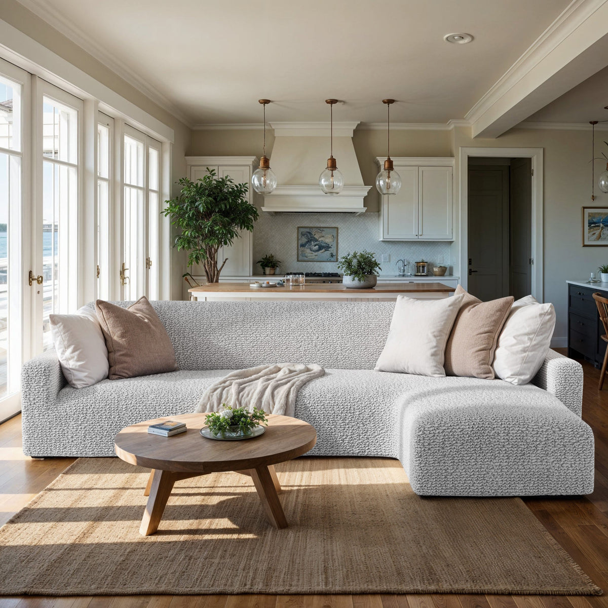 L-Shaped Sofa Slipcover (Right Chaise), Comfort Collection – Light Grey, interior view 1 | Light Grey