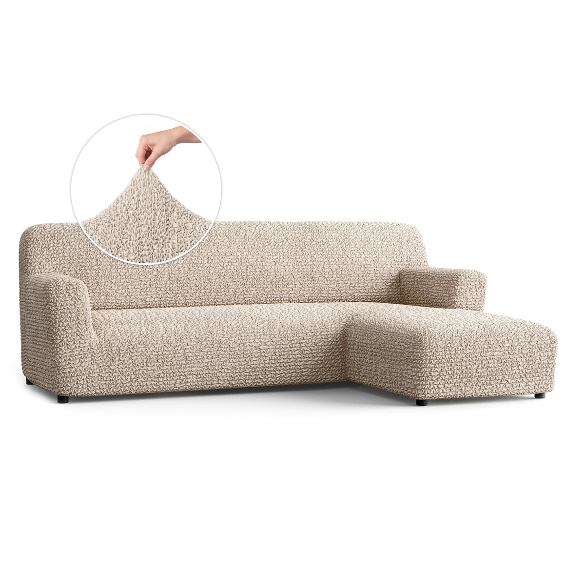 L-Shaped Sofa Slipcover (Right Chaise), Comfort Collection – Macadamia, front view | Macadamia