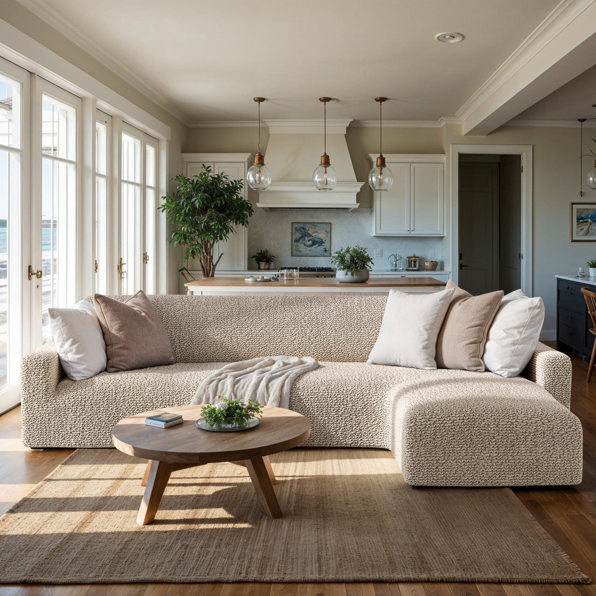 L-Shaped Sofa Slipcover (Right Chaise), Comfort Collection – Macadamia, interior view 1 | Macadamia
