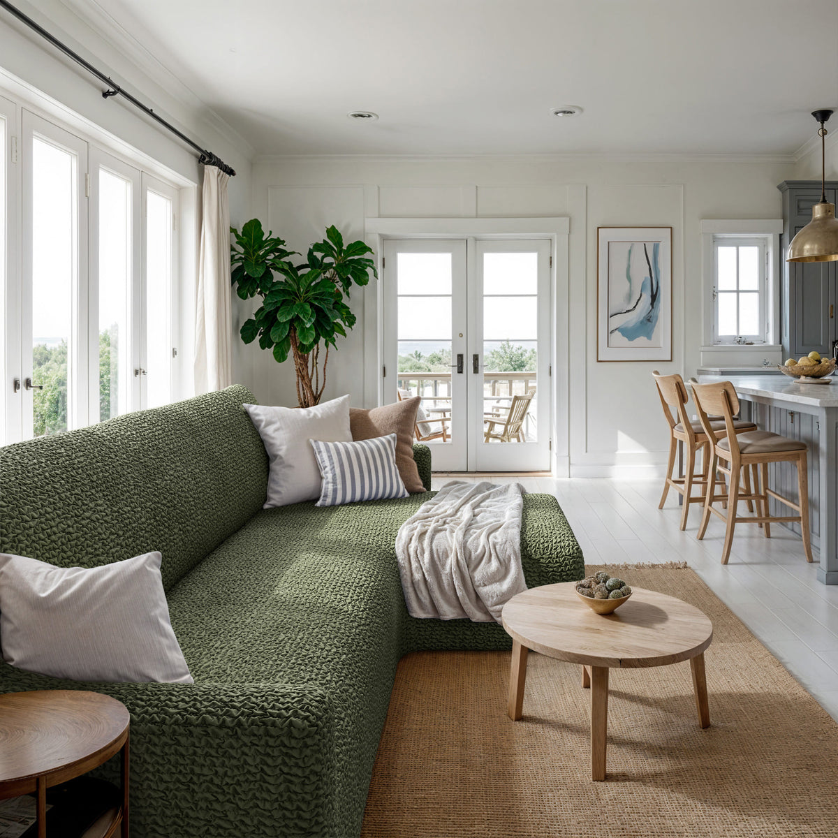 L-Shaped Sofa Slipcover (Right Chaise), Comfort Collection – Moss Green, interior view 2 | Moss Green